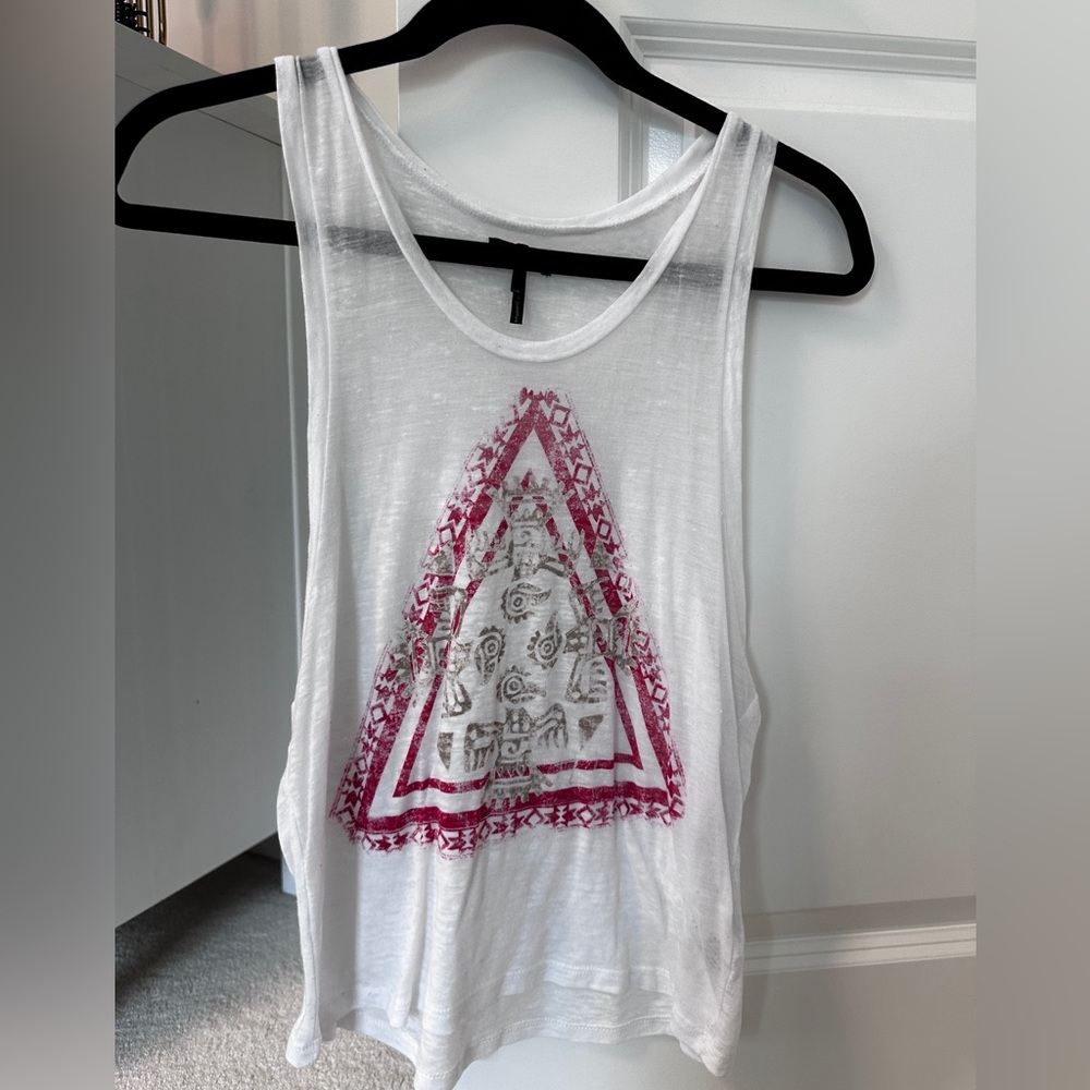 Nollie white and red tribal print graphic muscle tank top
